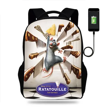 Móda Disney Ratatouille Batoh Chlapec Dievča Školy Taška Teenager, USB Nabíjanie Denne Cestovný Batoh Študent Schoolbags Mochila