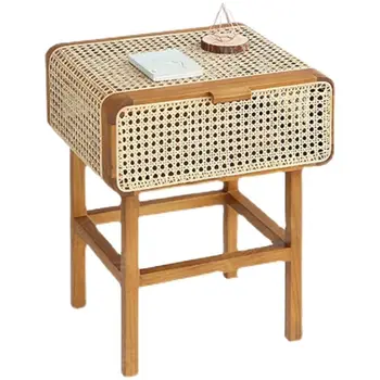 Nordic ratan tkané nočný stolík z masívu denník jednoduché spálňa malá skrinka na odkladanie vecí hostiteľskej rodine