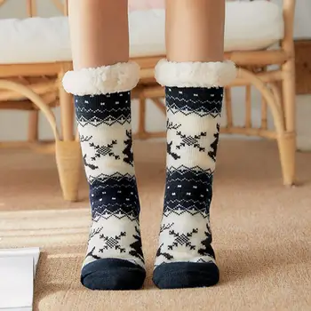 1 Pár Poschodí Ponožky Polovici teľa Sherpa Obloženie Tvárny Mäkké Vianočný Sob Vzor Nohy Ochrany Non-slip Zime Tepelné Ženy
