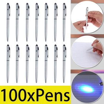 100ks 2-v-1 Neviditeľné UV Žiariace Pero, Atrament Bezpečné Rukopisu Tajné Pero s UV Plastové Guľôčkové Pero