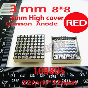 10PCS/VEĽA 3MM 8X8 Červená 8 MM Vysoké Pokrytie Spoločná Anóda 32*32 LED Dot Matrix Digitálne Trubice Modul 1088BS Reklamné Svetlá