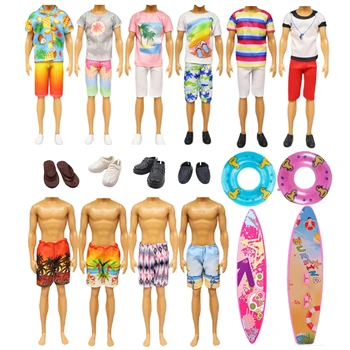 10Pcs Doll Oblečenie a Doplnky pre 12 Palcový Chlapec Ken Bábiky Patria 4 Outfity 2 Plážové Šortky 2 Obuv 1 Plávať Krúžok 1 Surf