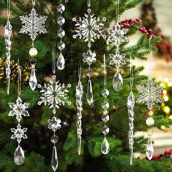 10Pcs Vianočné Akryl Crystal Prívesky Snowflake Cencúľ Vianočný Strom Visí Ozdoby DIY Remeslá Nový Rok Domova