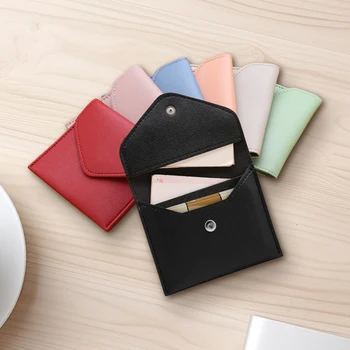 1PC jednoduché ultra-tenké jednofarebné dámske držiteľa karty so viaceré karty sloty bežné nosenie umelej kože kreditnej karty