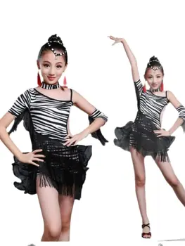 1pcs/veľa Sexy Zebra latinskej Ballroom Dance Šaty Deti, Dievčatá, Dancewear Salsa zebra latinskej Fáze Tanečné Kostýmy