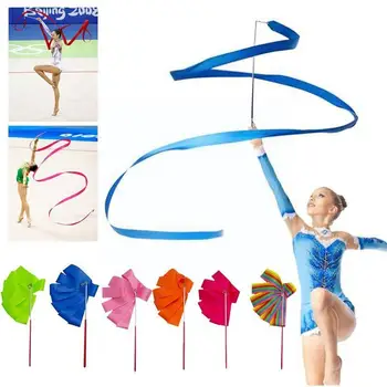 2 m/4 m Stuhy Tanec Páse s nástrojmi Rytmické Farebné Umenie Gymnastika Twirling Tyč Školenie Stick Balet Streamer Rainbow L4D7