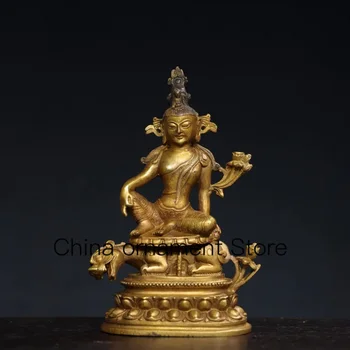 20 cm Tibetskej Starej Žltej Medi Buddha Čistej Medi Pozlátené Zviera na Koni Tara Guanyin Sochu Budhu Ornament