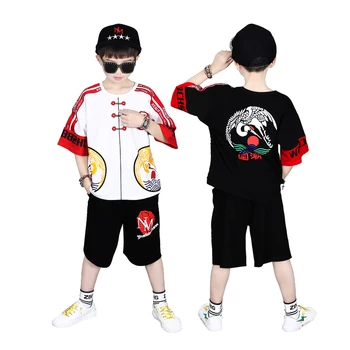 2020 NOVÉ Letné Chlapčenské Hip Hop Oblečenie Sady Tanec Deti, Oblečenie pre Deti Krátke Dva Dielna Sada Kimono tlače Nastaviť Veľkosť 4-12Y