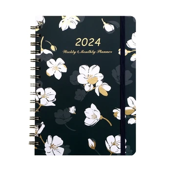2024 Týždenný Plánovač Spiral Bound 2024 Kvetinový Plánovač - Komplexné Týždenné A Mesačné Organizovanie Agendy Knihy