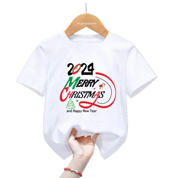 2024 Veselé Vianoce A Šťastný Nový Rok T-Shirt Deti Zábavné Oblečenie, Unisex Chlapci Dievčatá Tshirt Rodinnú Oslavu Krátke Tričká Topy
