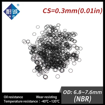 20PCS/veľa Gumy Black NBR CS 0,3 mm hrúbka OD6.8/7.6 mm O-Krúžok Tesnenie Olej odolný vodotesný Nitrilový kaučuk sledovať oring