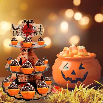 3-Tier Kartón Cupcake Stojan Halloween Dekorácie Cupcake Tower Držiteľ Narodeniny Strana Navrhne Svadobné Baby Sprcha Dekorácie