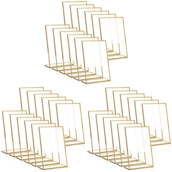 36PCS Zlatý Rám Akrylátová Prihlásiť Držiak na Svadobný Stôl Číslo Držiteľa Naklonený Menu Obojstranný Stojan, 4X6inch Vertikálne