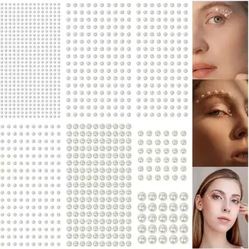 3D Oči, Tvár Perly Kamienkami Nálepky make-up, Tetovanie Samolepiace Biele Perly Šperky Festival Telo Nail Art Dekorácie