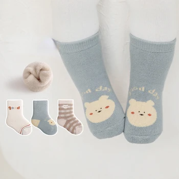 3Pairs Zimné Roztomilý Terry Zahustiť Baby Ponožky kórejský Cartoon Stredné Trubice Bavlnené Ponožky Novonarodené Deti Ponožky Dievča, Chlapec Teplé Príslušenstvo