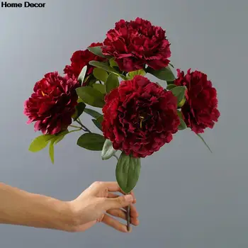 5 Veľké Hlavy Červená Pivónia Umelé Kvety, Kytice Falošné Kvet pre Domáce Nevesta Svadobné Dekorácie Manželstva Dekor