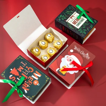 5 ks Knihy Tvar Veselé Vianočné Cukrovinky Boxy, Tašky Vianoce, Santa Claus Darčeka Party Dekorácie Dodávky Vianočné Cookie Box