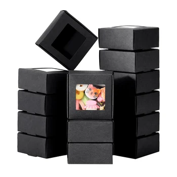 50 Kusov Mini Kraft Papier Box s Oknom Súčasnosti Balenie Box Liečbu Box pre Domáce Mydlo Liečbu Pekáreň Candy (Black)
