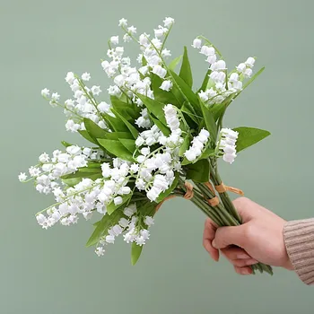 6PCS/Set Umelé Biely Kvet, Snežienka Lily Valley Kvet Plastové Kvet Domov Miestnosti Dekorácie na Stenu Svadobné Zelená Rastlina