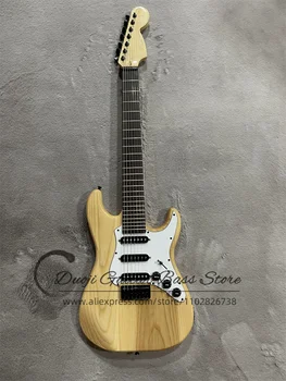 7 Reťazce Prírodné Elektrická Gitara POPOLA Dreva Telo Rosewood Hmatník Čierne Snímače Biela stráž Chrome Hardvéru Prispôsobenie