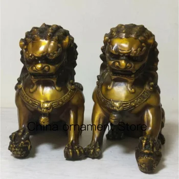 8 Palcový Auspicius Pár Starých Bronzový Lev Foo Psa Socha Feng Shui Šťastia Lev Socha