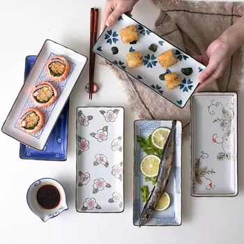 9.7 palca Japonské Sushi Dosky Keramické Tanieri Kvet, Ovocie Riadu Obdĺžnik Večera Riadu pre Domácnosť Doska