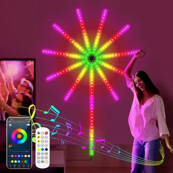 Aplikácia Riadená Ohňostroj LED Pás Svetla Smart Dreamcolor Ohňostroj Osvetlenie s Diaľkovým 156 LED RGB Starburst Víla Svetlo pre St
