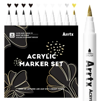 Arrtx 10PCS(4 Black, 4 Biele, 1 Zlatá, 1 Strieborná) Akryl Značky Kefa Akrylová Farba Perá pre Kreslenie Umelecké potreby