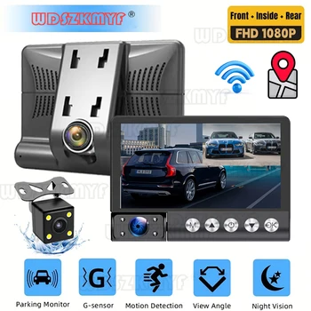 Automobilové DVR 3 Objektív WIFI Dash Cam pre Autá 1080P Video Rekordér 4lnch Dotykový Displej GPS parkovacia Kamera Auto Príslušenstvo