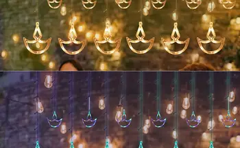 Batéria Rozprávkových Svetiel Diwali String Svetlá Dekorácie Šťastný Diwali Kotvový Záves Svetlá s 12 Plameň Tvary a 138 Led
