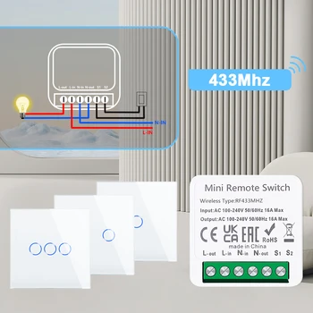 Bezdrôtový RF Smart 433Mhz 100-220V Stene Panel s Diaľkovým ovládaním Mini Prijímač Relé Domov Led Svetlo na Čítanie Prepínač 86