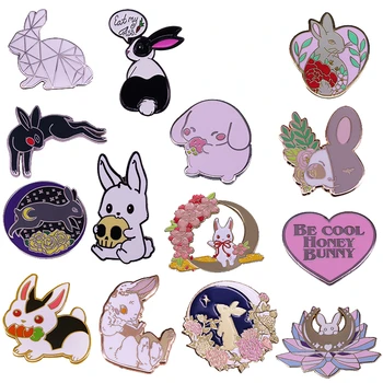 Biela Čierna Králik Smalt Pin Usagi Sakura Zvierat Brošňa Karikatúra Roztomilý Anime Pet Zajačik Odznak