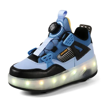 Blikajúce Valca Skate Topánky Dieťa Chlapci Dievčatá Módne rozsvieti LED Topánky Deti USB Nabíjanie Svietiace Kolesá Tenisky na Ulici