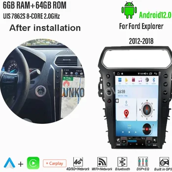 Clunko Pre Ford Explorer 2012 -2018, autorádio Stereo Tesla Obrazovke Multimediálny Prehrávač Carplay Auto 8G+256G Bluetooth 13.6