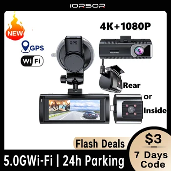 Dashcam 4K GPS, Wifi 24h Parkovanie Monitor Dash Cam pre Auto Kamera Nočného Videnia, Predné a Zadné Duálny Dvr Kamera Vnútri Dvr Carro