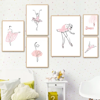 Dievčatko Balet Ružová Sukňa Jednoduché Steny Umelecké Plátno Na Maľovanie Nordic Plagáty A Vytlačí Na Stenu Obrázky Baby Detská Izba Domova
