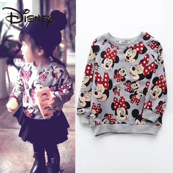 Disney Mickey Mouse Jar Jeseň Deti Oblečenie Dievčatá, Baby, Karikatúra Tlače Kolo Krku Bavlna Top Dlhé Rukávy Šedá Mikina