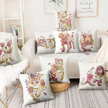 Domov Vankúš Dekorácie Japonský Akvarel Kvet Mačky, Psy Tlač Vankúš Domova Gauč Hodiť Vankúš Almofadas Para