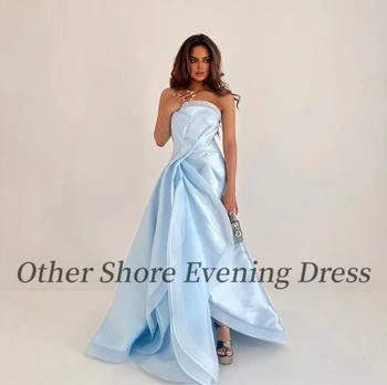Druhý Breh Sky Blue Prom Šaty bez Ramienok Organza Podlahy-Dĺžka Riadku Ženy Formálnej Strany Loptu Gown2023 vestidos de gala