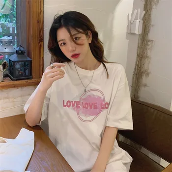 Dámske tričká Topy Japonský Kawaii Ulzzang Vintage List Tlač Iny Voľné Tričko Žena kórejský Harajuku Oblečenie Pre Ženy