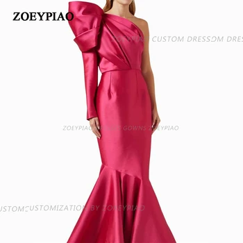 Elegantné Hot Pink Morská Víla Prom Šaty, Na Poschodí-Dĺžka Jedného Pleca/Rukávov Večerné Šaty Party Šaty 2023 Satin Vlastné Šaty