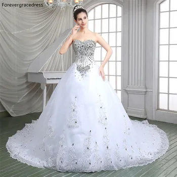 Forevergracedress Luxusné Svadobné Biele Šaty 2020 Milú Bez Rukávov Korálkové Kryštály Dlhé Svadobné Šaty Plus Veľkosť Zákazku