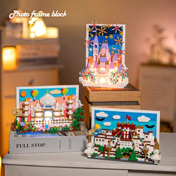 Foto rámček Micro Stavebné Bloky Disney Hrad Zmontované 3D Pohľadnica Model Palác Potala Taj Mahal Mini Tehla Hračky Pre Deti