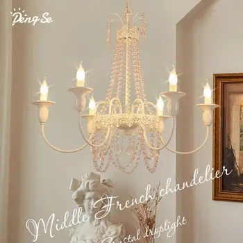 Francúzsky Obývacia izba Krištáľový luster Americké luxusné retro spálňa Princezná domu svetlá Jedáleň svetlá