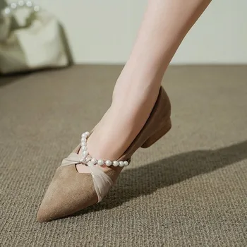 Francúzsky Večer vietor pearl Ukázal tip jednej topánky dámske 2024 jar a na jeseň Nové Silné päty Svadobné topánky žena