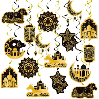 Hviezdy, Mesiac Visí Swirls Eid Mubarak Stenu, Papierové Zástavy Šťastný Ramadánu Kareem Dekorácie 2024 Al-Fitr Islam Moslimská Strana Dodávky