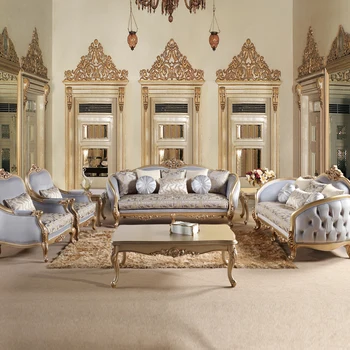 Jednoduché Európskej champagne gold pohovka kombinácia Európskej luxusné francúzske palác villa vyšívané textílie, nábytok do obývacej izby
