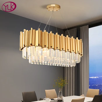 Jedáleň moderné krištáľový luster oválny dizajn domova zavesiť svietidlo luxusný kuchynský ostrovček obdĺžnik led cristal lampa