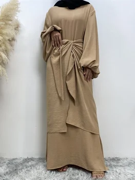 Jersey Nové Abaya pre Moslimských Žien, jednofarebné s Dlhým Rukávom Šaty s Zábal Okolo Fashion Party Abaya