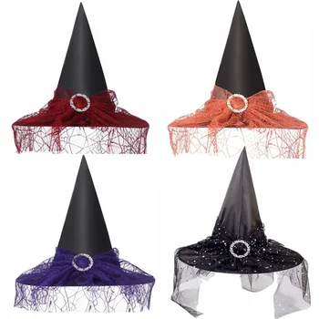 Kostým Čarodejnice Klobúk Módne Cosplay Príslušenstvo Pre Dospelých Strany Kostým, Rekvizity Dekorácie Čipky Sprievodca Spp Black Halloween Klobúk